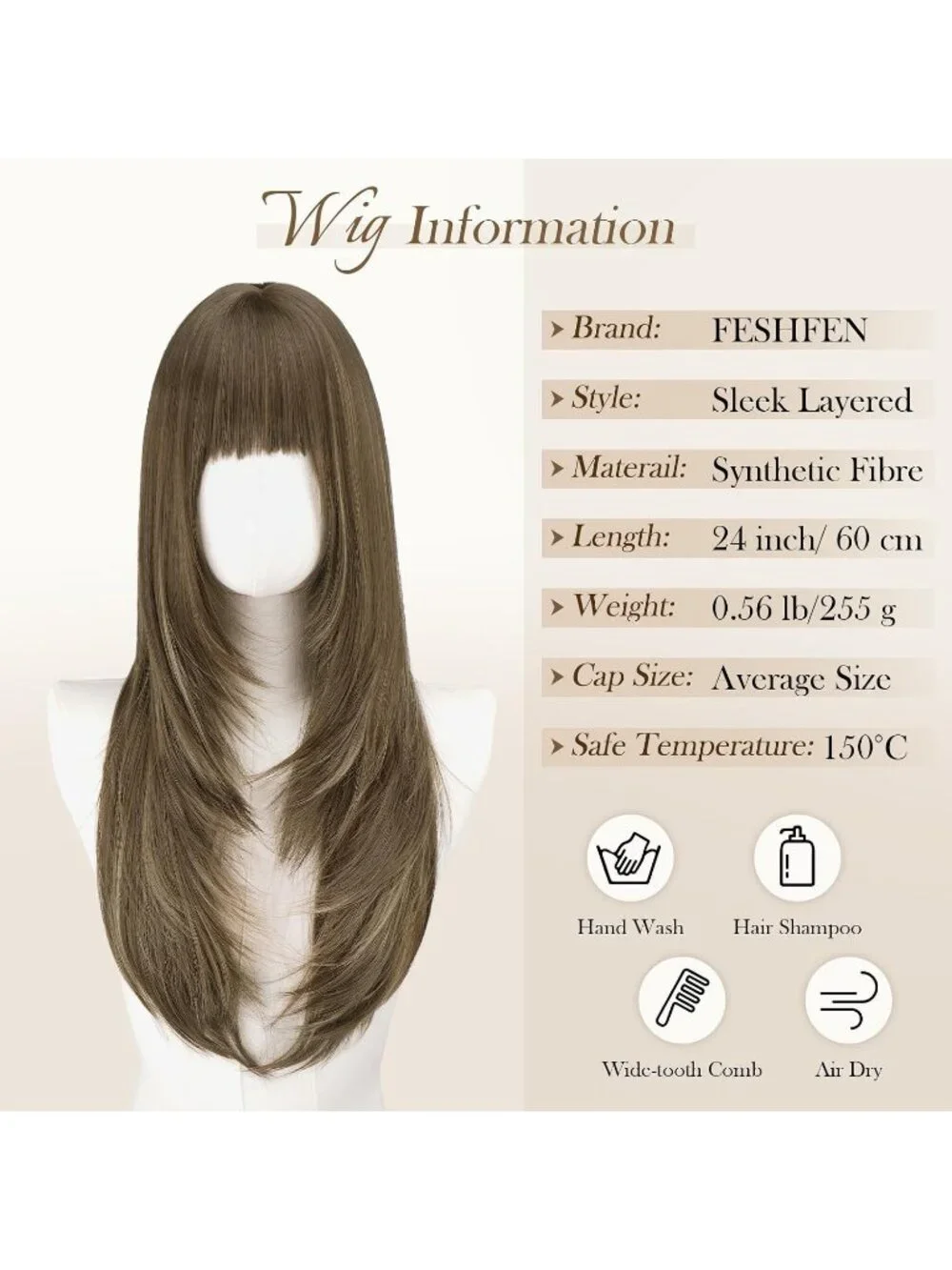 Women's Brown Blonde 24 Inch Natural Synthetic Long Straight Sleek Layered Wigs